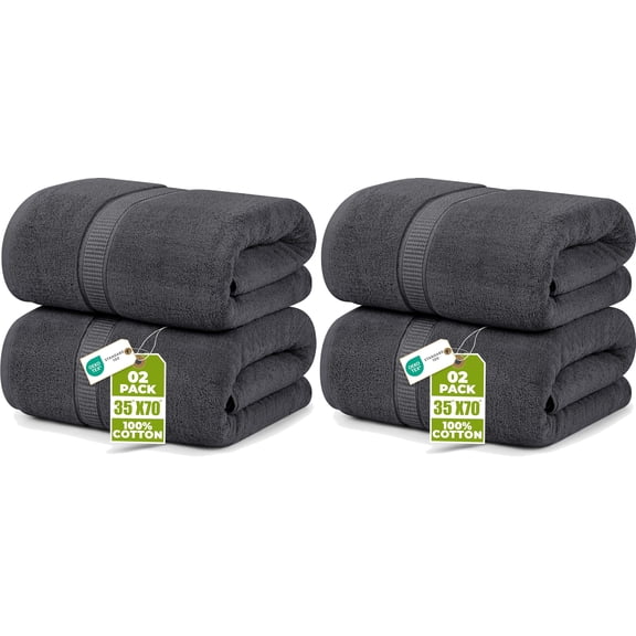 Utopia Towels 4 Pack Jumbo Bath Sheets Set (2 Packs of 2), 35 x 70 inches, 100% Ring Spun Cotton, 600 GSM Ultra Soft and Highly Absorbent Extra Large Bath Towels for Bathroom, Gray