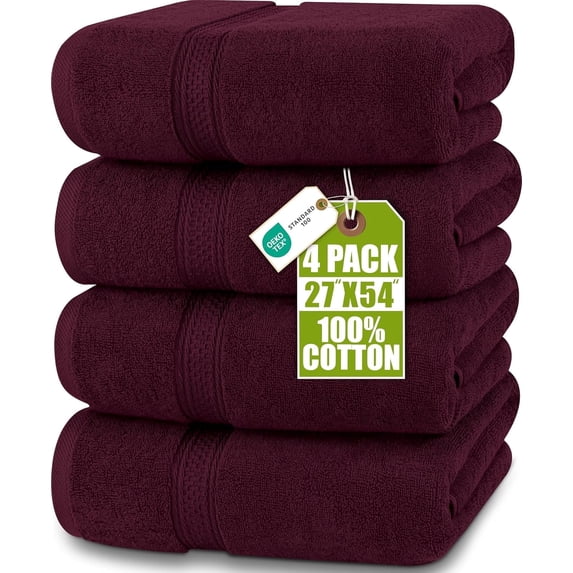 Utopia Towels 4 Pack Premium Bath Towels Set, 27 by 54 Inches, 100% Ring Spun Cotton 600GSM, Lightweight and Highly Absorbent Quick Drying Towels, Perfect for Daily Use, Burgundy