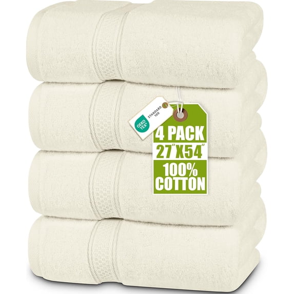 Utopia Towels 4 Pack Premium Bath Towels Set, 27 by 54 Inches, 100% Ring Spun Cotton 600GSM, Lightweight and Highly Absorbent Quick Drying Towels, Perfect for Daily Use, Ivory
