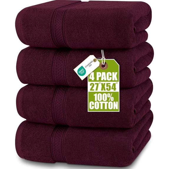 Utopia Towels 4 Pack Premium Bath Towels Set, 27 by 54 Inches, 100% Ring Spun Cotton 600GSM, Lightweight and Highly Absorbent Quick Drying Towels, Perfect for Daily Use, Burgundy