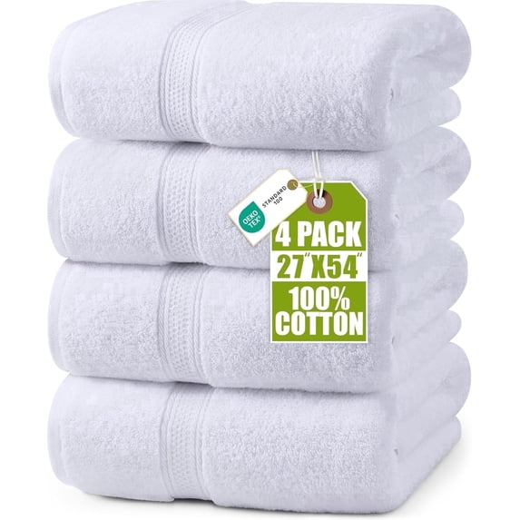 Utopia Towels 4 Pack Premium Bath Towels Set, 27 by 54 Inches, 100% Ring Spun Cotton 600GSM, Lightweight and Highly Absorbent Quick Drying Towels, Perfect for Daily Use, White