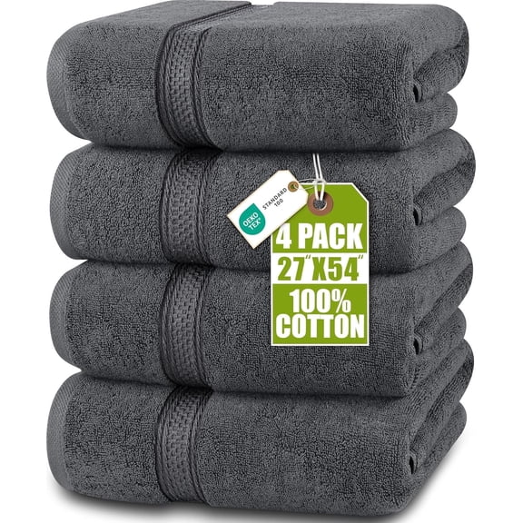 Utopia Towels 4 Pack Premium Bath Towels Set, 27 by 54 Inches, 100% Ring Spun Cotton 600GSM, Lightweight and Highly Absorbent Quick Drying Towels, Perfect for Daily Use, Grey