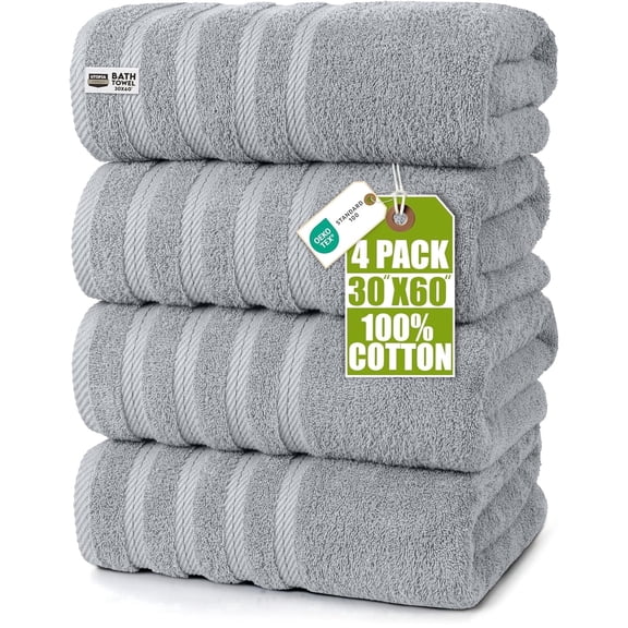 Utopia Towels 4 Pack Premium Extra Large Bath Towels Set, 30 x 60 Inches 100% Ring Spun Cotton, Lightweight and Highly Absorbent Quick Drying Towels, Perfect for Daily Use Cool Grey
