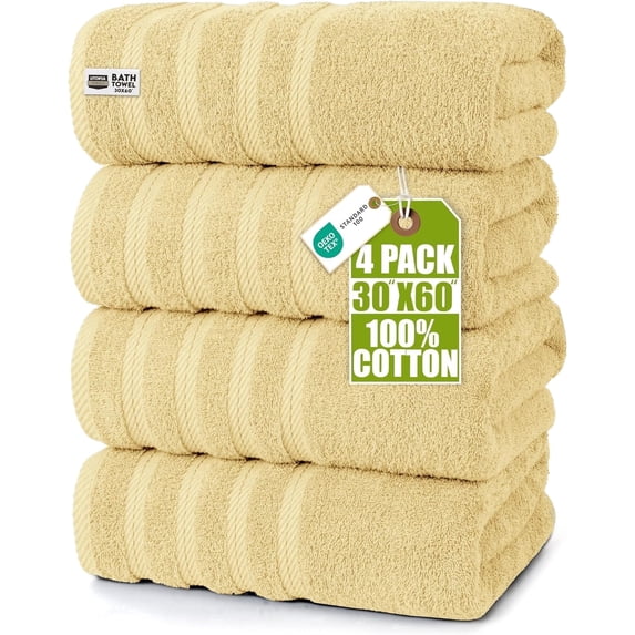 Utopia Towels 4 Pack Premium Extra Large Bath Towels Set, (30 x 60 Inches) 100% Ring Spun Cotton, Lightweight and Highly Absorbent Quick Drying Towels, Perfect for Daily Use (Beige)
