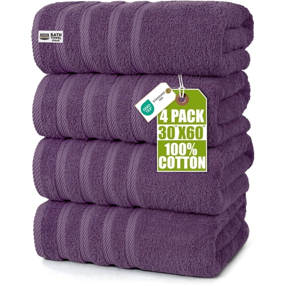 Utopia Towels 4 Pack Premium Extra Large Bath Towels Set, 30 x 60 Inches 100% Ring Spun Cotton, Lightweight and Highly Absorbent Quick Drying Towels, Perfect for Daily Use Plum