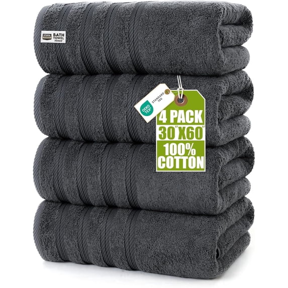 Utopia Towels 4 Pack Premium Extra Large Bath Towels Set, 30 x 60 Inches 100% Ring Spun Cotton, Lightweight and Highly Absorbent Quick Drying Towels, Perfect for Daily Use Grey