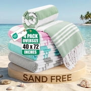 Utopia Towels - 4 Pack Turkish Beach Towel 40 x 72 Inches - 100% Cotton Big Beach Towels Oversized - No Sand, Lightweight & Quick Dry - Prewashed for Soft Feel Cool Grey, Aqua, Pink, Sea Foam