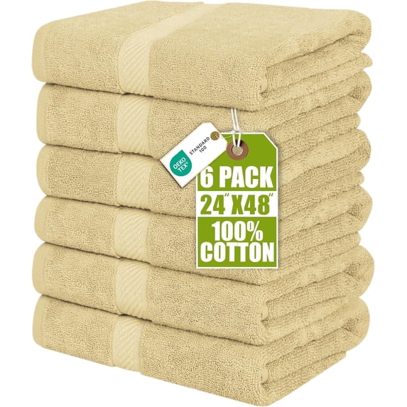 Utopia Towels 6 Pack Medium Bath Towel Set, 24 by 48 Inches, 500 GSM 100% Ring Spun Cotton, Lightweight and Highly Absorbent Quick Drying Premium Towels for Hotel, Spa and Bathroom, Beige