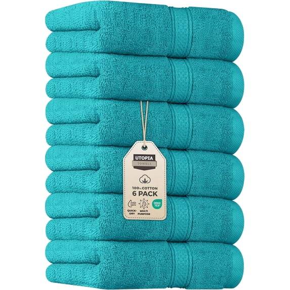 Utopia Towels 6 Pack Premium Hand Towels Set, 16 by 28 inches, 100% Ring Spun Cotton, Ultra Soft and Highly Absorbent 600GSM Towels for Bathroom, Gym, Shower, Hotel, and Spa, Turquoise