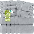 thumbnail image 1 of Utopia Towels 8 Piece Luxury Towel Set, 2 Bath, 2 Hand, and 4 Wash Cloths, 600 GSM Ring Spun Cotton, Highly Absorbent Viscose Stripe Towels, Ideal for Everyday use, Cool Grey, 1 of 8
