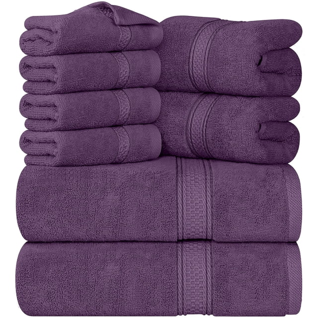 Towel Set 600 GSM 8Pc - 2 Bath Towels 2 Hand Towels 4 Washcloths Utopia Towels - Plum