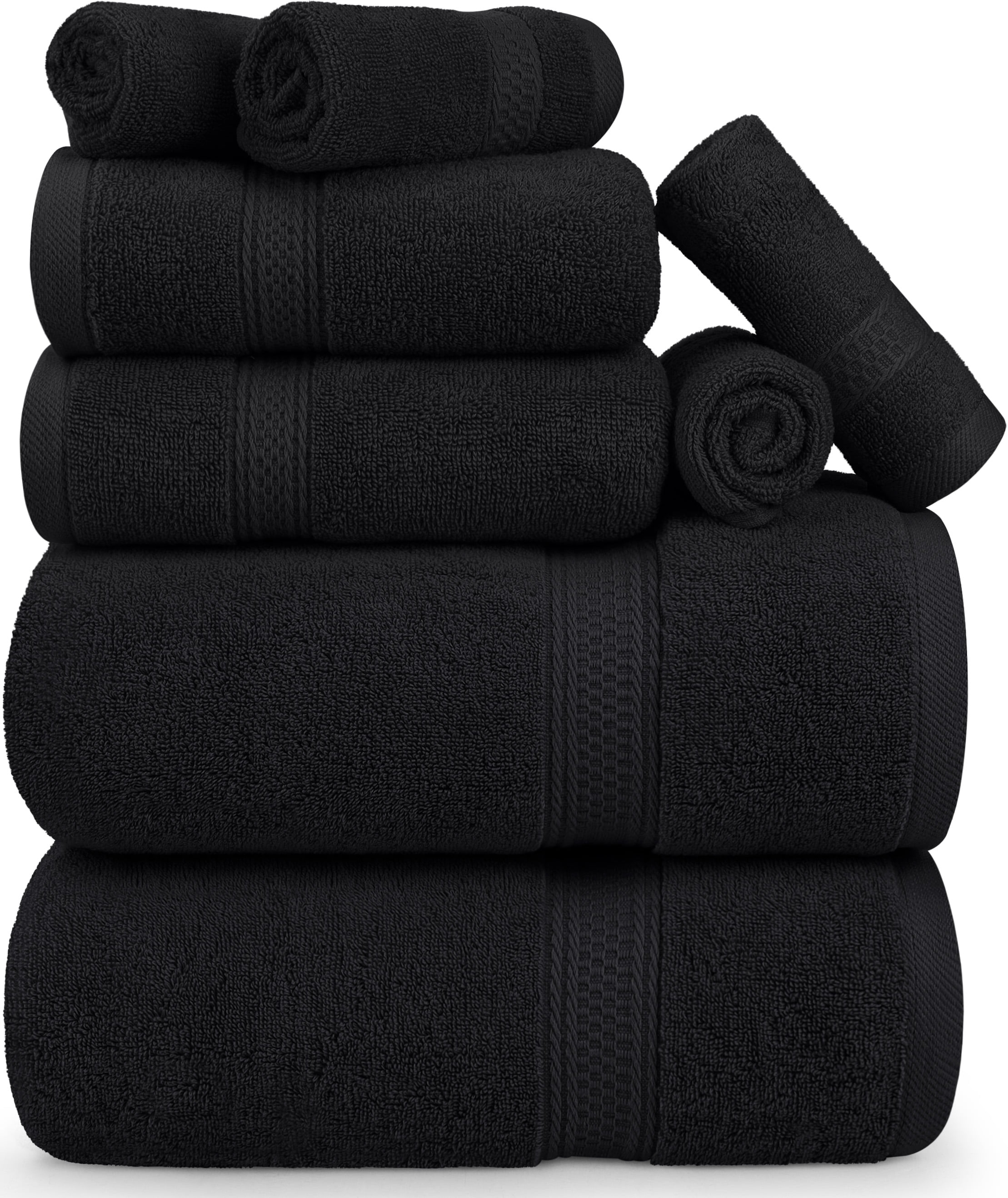 Utopia Towels 8-Piece Premium Towel Set, 2 Bath Towels, 2 Hand Towels, and 4 Wash Cloths, 610 GSM 100% Ring Spun Cotton Highly Absorbent Towels for Bathroom, Gym, Hotel, and Spa (Black) - Walmart.com