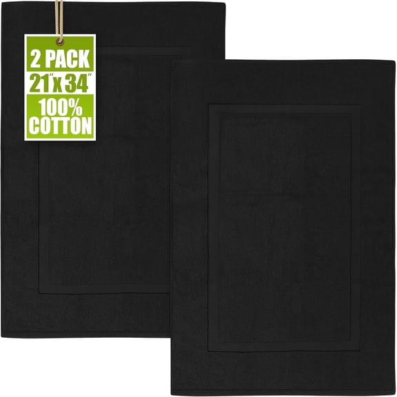 Utopia Towels Cotton Banded Rug, Bath Mats, Not a Bathroom Rug, 21 by 34 Inches, 100% Ring Spun Cotton, Highly Absorbent Shower Bathroom Floor Mat, Black, 2 Pack