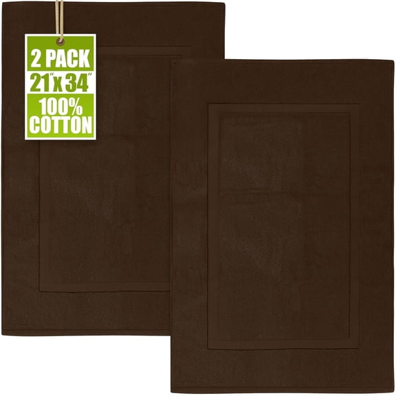 Utopia Towels Cotton Banded Rug, Bath Mats, Not a Bathroom Rug, 21 by 34 Inches, 100% Ring Spun Cotton, Highly Absorbent Shower Bathroom Floor Mat,Dark Brown, 2 Pack