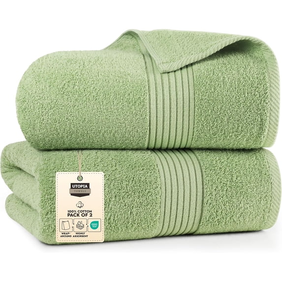 Utopia Towels Extra Large Bath Sheets, 2 Pack, 35x70 In, Cotton, Sage Green | Soft Lightweight Ring Spun Cotton Shower Towel Set - Highly Absorbent, Quick-Drying, Extra Large Bath Sheets, Durable