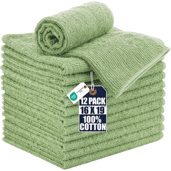 Utopia Towels Kitchen Bar Mops 16 x 19 Inches, 100% Cotton Super Absorbent Ribbed Bar Towels, Multi-Purpose Cleaning Towels for Home and Kitchen Bars 12 Pack Sage Green