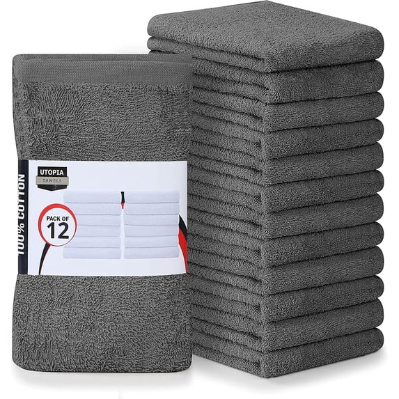 Utopia Towels Kitchen Bar Mops, Pack of 12, 16 by 19 Inches, 100% Cotton Super Absorbent Grey Towels, Multi-Purpose Cleaning Towels for Home and Kitchen Bars