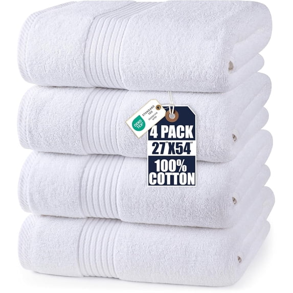 Utopia Towels Luxurious Bath Towels Set, 27x54 in, 4 Pack, Soft, White | 100% Ring Spun Cotton Bath Towels - Lightweight, Highly Absorbent, Quick-Drying, Ideal for Daily Use