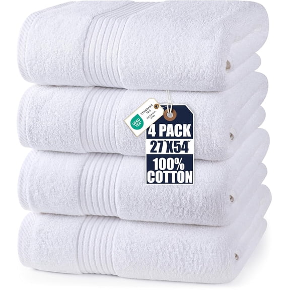 Utopia Towels Luxurious Bath Towels Set, 27x54 in, 4 Pack, Soft, White | 100% Ring Spun Cotton Bath Towels - Lightweight, Highly Absorbent, Quick-Drying, Ideal for Daily Use