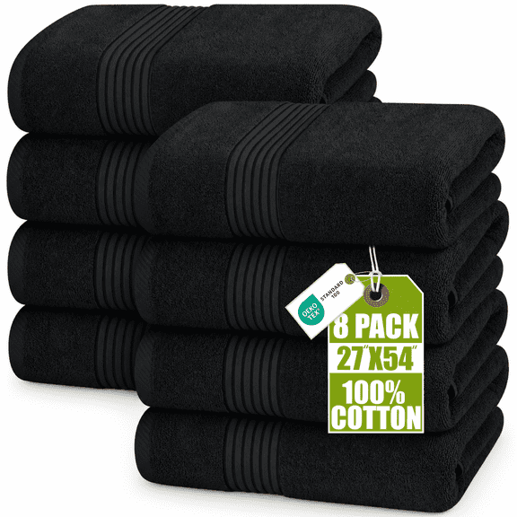 Utopia Towels Luxurious Bath Towels Set, 27x54 in, 8 Pack, Soft, Black | 100% Ring Spun Cotton Bath Towels - Lightweight, Highly Absorbent, Quick-Drying, Ideal for Daily Use