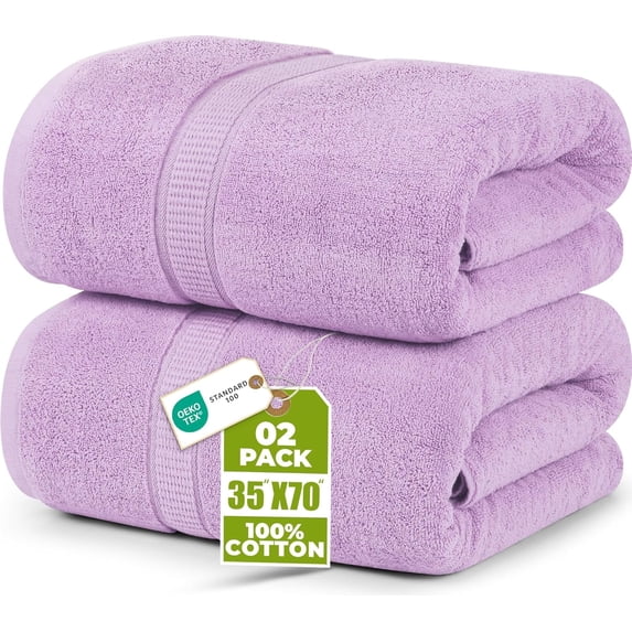 Utopia Towels Luxurious Jumbo Bath Sheet 2 Piece, 600 GSM, 35 by 70 Inches, 100% Ring Spun Cotton, Highly Absorbent and Quick Dry Extra Large Bath Towel, Super Soft Towel, Lavender
