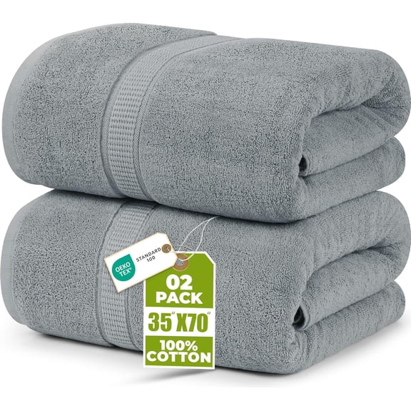 Utopia Towels Luxurious Jumbo Bath Sheet 2 Piece, 600 GSM, 35 by 70 Inches, 100% Ring Spun Cotton, Highly Absorbent and Quick Dry Extra Large Bath Towel, Super Soft Towel, Cool Grey