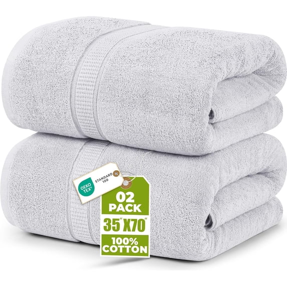 Utopia Towels Luxurious Jumbo Bath Sheet 2 Piece, 600 GSM, 35 by 70 Inches, 100% Ring Spun Cotton, Highly Absorbent and Quick Dry Extra Large Bath Towel, Super Soft Towel, Silver