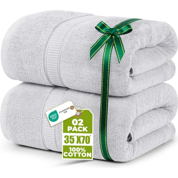 Utopia Towels Luxurious Jumbo Bath Sheet 2 Piece, 600 GSM, 35 by 70 Inches, 100% Ring Spun Cotton, Highly Absorbent and Quick Dry Extra Large Bath Towel, Super Soft Towel, White