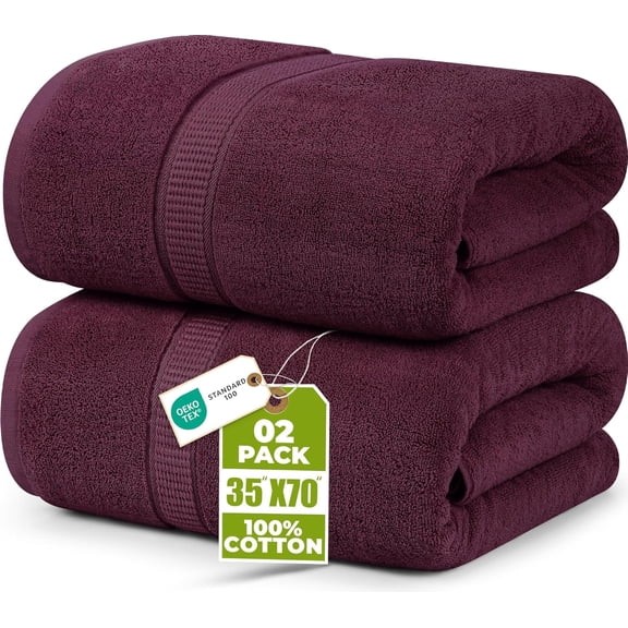 Utopia Towels Jumbo Bath Sheet 2 Piece, 600 GSM, 35 by 70 Inches, 100% Ring Spun Cotton, Absorbent and Quick Dry Extra Large Bath Towel, Burgundy