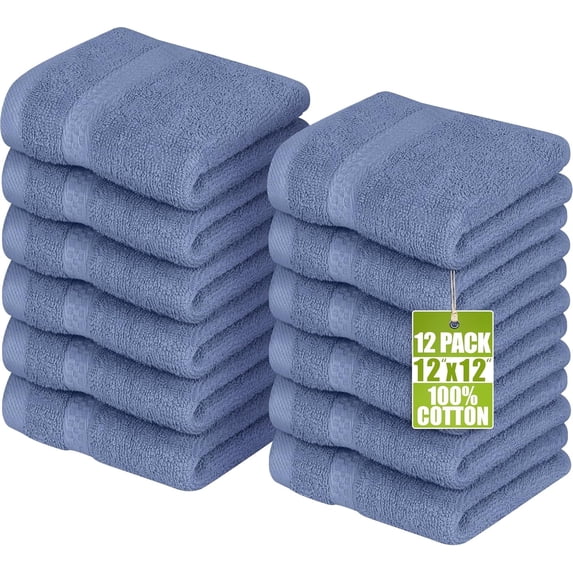 Utopia Towels 12 Pack Premium Wash Cloths Set, 12 by 12 Inches, 100% Cotton Ring Spun, Highly Absorbent and Soft Feel Essential Washcloths for Bathroom, Spa, Gym, and Face, Electric Blue