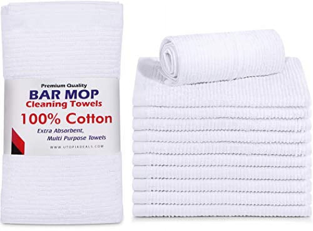 Living Fashions Bar Mop Kitchen Bathroom Cleaning Towels, Set of 6, Size 16” x 19”, First Quality, 100% Cotton, Brilliant White Color, Machine W