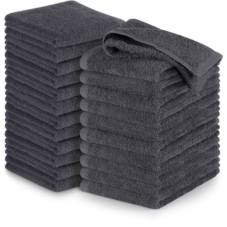 PEKUR Wash Cloths. Ultra Soft & Extra Absorbent, Wash Rags 100% Cotton 12x12" Multipurpose Kitchen, Hand, Salon, Bathroom, Spa, Gym, Face Towels 24 Pack, Grey