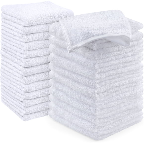 PEKUR Wash Cloths. Ultra Soft & Extra Absorbent, Wash Rags 100% Cotton 12x12" Multipurpose Kitchen, Hand, Salon, Bathroom, Spa, Gym, Face Towels 24 Pack, White