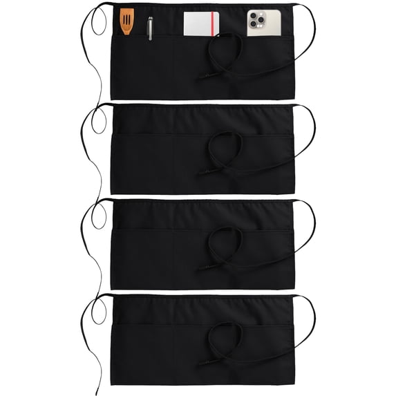 Utopia Wear 4 Pack Server Aprons with 3 Pockets, Waiter and Waitress Waist Aprons for Women with Pockets, Water and Oil Resistant Men Short Aprons Red