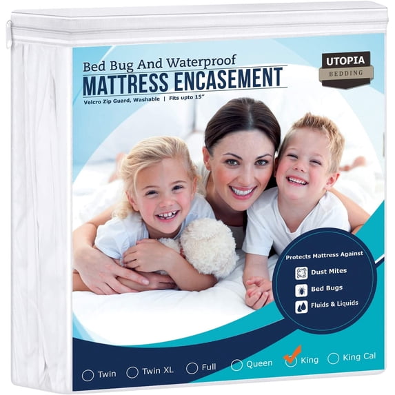 Utopia Zippered Polyester Mattress Encasement, King, Waterproof