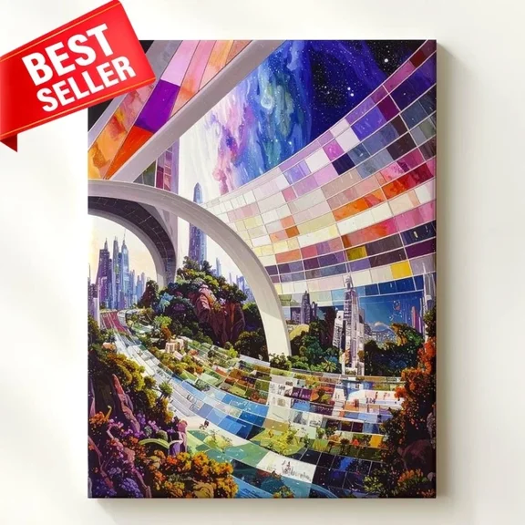 Utopian Cityscape Collage Architecture Nature Rendered Like Poster Wall Art