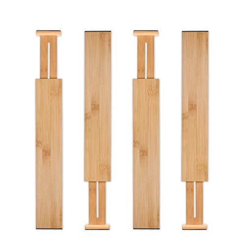 Utoplike 4 Pack Bamboo Kitchen Drawer Dividers(16.8-21.8IN),Adjustable Drawer Organizers,Spring Loaded,Works in Kitchen,Dresser,Bathroom,Bedroom,Baby Drawer,Desk