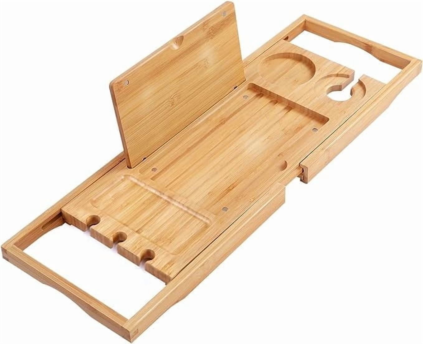 Utoplike Bamboo Bathtub Caddy Tray Bath Tray for Tub, Adjustable Bathroom Bathtub Organizer with Book Tablet Wine Glass Cup Towel Holder (24.5"-37.4")