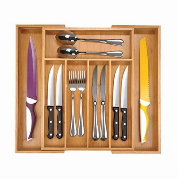 Utoplike Bamboo Cutlery Tray Silverware, Drawer Dividers for Kitchen Utensils, Flatware Tray Drawer Insert for knives, Gadgets and Garage Tools, Office Supplies