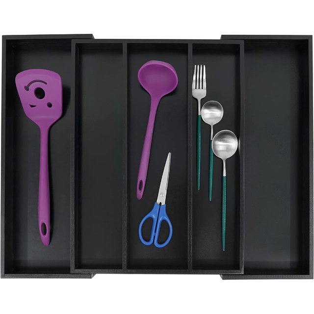 Utoplike Bamboo Expandable Kitchen Drawer Organizer, Adjustable Black