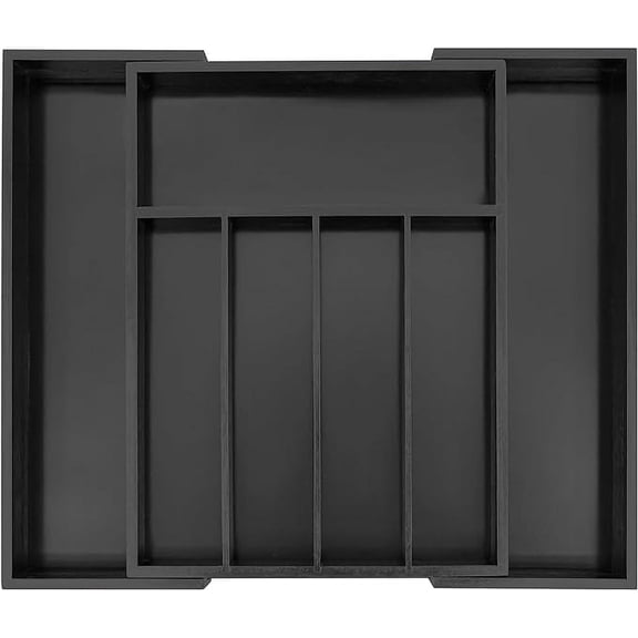 Utoplike Bamboo Black 5-7 Slots Silverware Drawer Organizer, Expandable Kitchen Utensils Drawer Organizer, Cutlery Tray, Flatware Caddy Drawer Insert