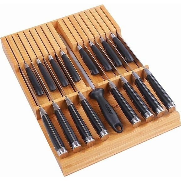 Utoplike In-drawer Knife Block Bamboo Kitchen Knife Drawer Organizer, Large handle Steak knife Holder without Knives, Fit for 16 knives and 1 Sharpening Steel (Not Included)