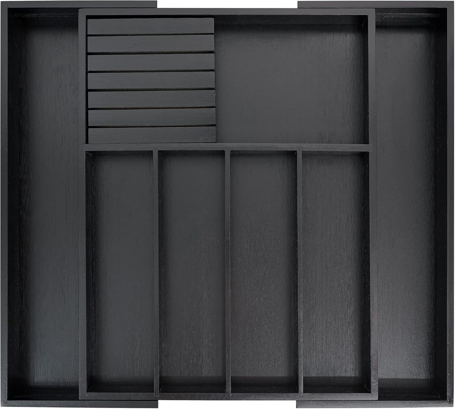 Utoplike Premium Bamboo Silverware Drawer Organizer, Expandable Utensil Tray with Removable Knife Block, 5-7 Compartments for Flatware (Black)