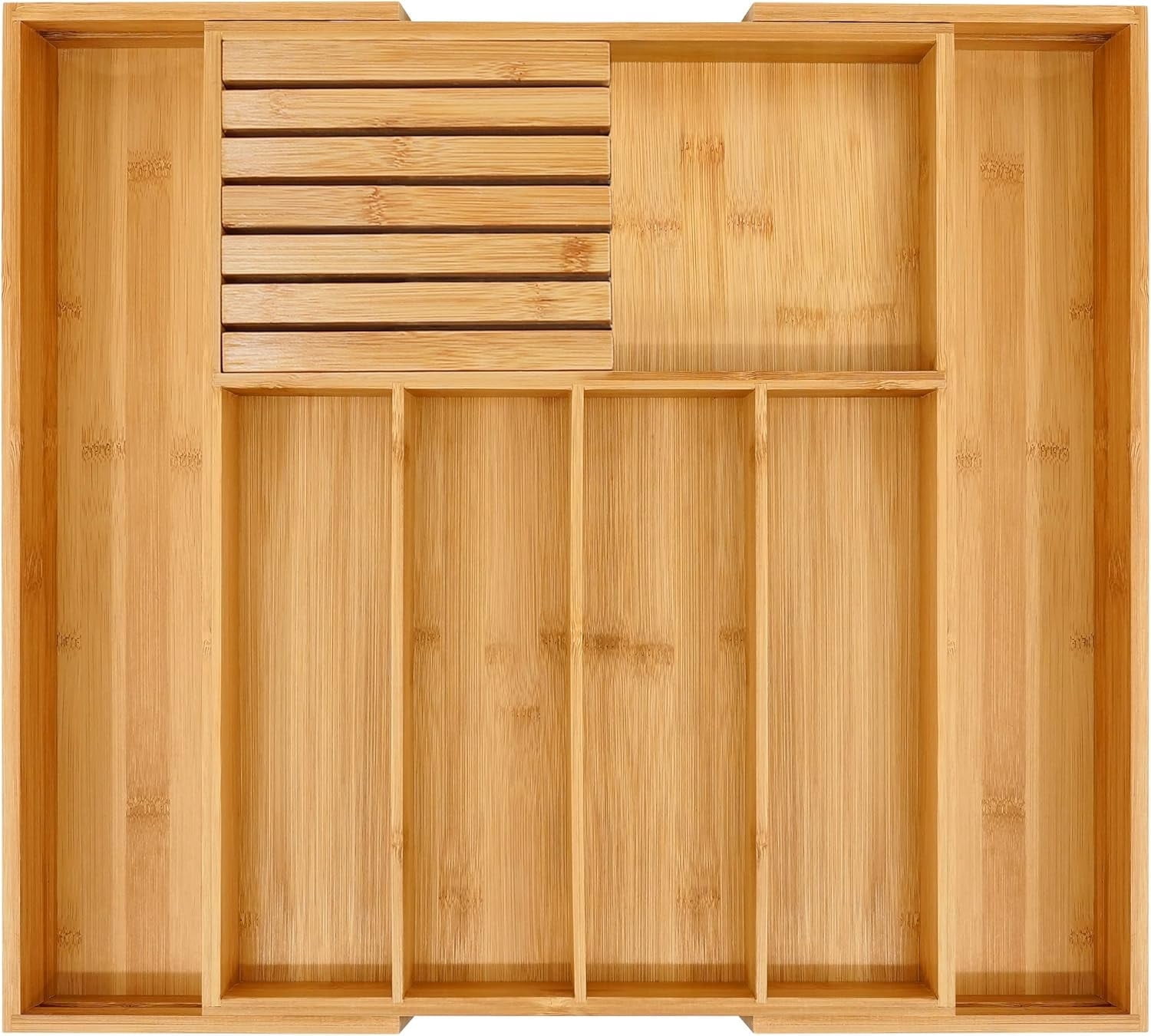 Utoplike Silverware Drawer Organizer Kitchen, Bamboo Cutlery Tray with Knife Block, Expandable Utensil Organizer Wooden