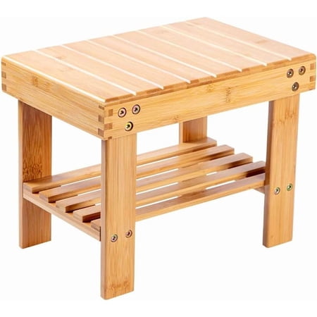 Utoplike Step Stool, Bamboo Small Stool for Children, Bedside Stepstools for High Beds, Foot Rest Stool with Storage Shelf for Bedroom, Shower, Non-Slip Light Weight