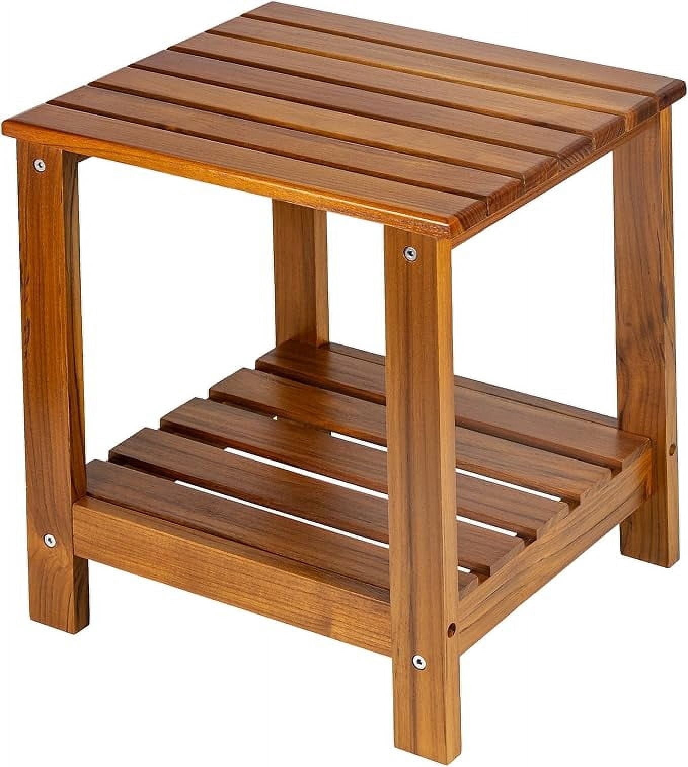 Utoplike Teak Side Table Outdoor, Patio End Table Double Layer, Wooden Coffee Accent Tables for Backyard, Garden, Bed, Living Room, Couch