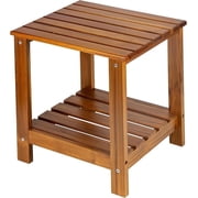 Utoplike Teak Side Table Outdoor, Patio End Table Double Layer, Wooden Coffee Accent Tables for Backyard, Garden, Bed, Living Room, Couch