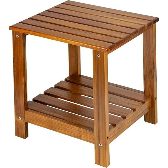 Utoplike Teak Side Table Outdoor, Patio End Table Double Layer, Wooden Coffee Accent Tables for Backyard, Garden, Bed, Living Room, Couch