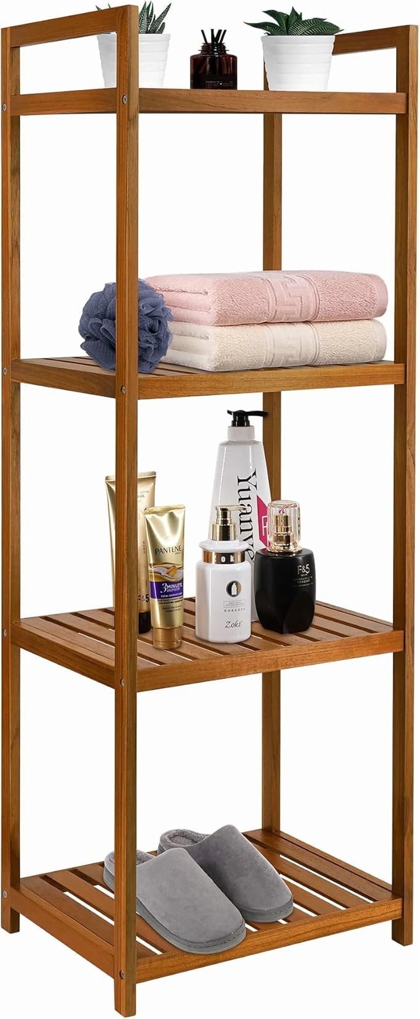 Utoplike Teak Wood Bathroom Shelf Organizer Stand, Standing Shelves Shower Caddy Units, Freestanding 4 Tier Bath Storage for Floor, Kitchen, Office