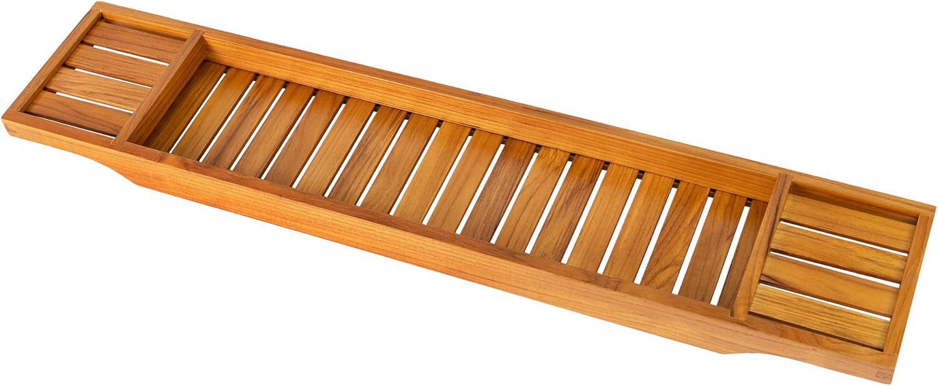 Utoplike Teak Wood Bathtub Caddy, Expandable Bath Tray for Tub with Handles, Wooden Bath Organizer Table